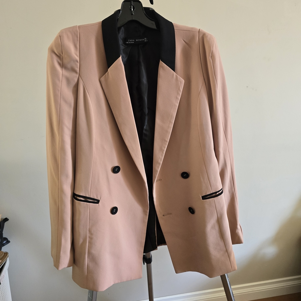 #2 Zara Pink and Black Blazer with Structured Shoulders
